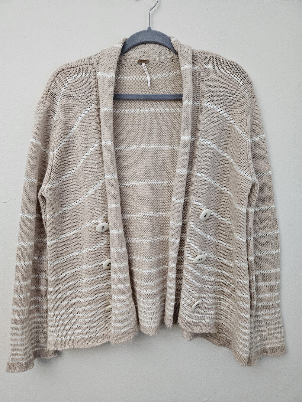 Free People Light Beige Striped Open-Front Women's Sweater Cardigan